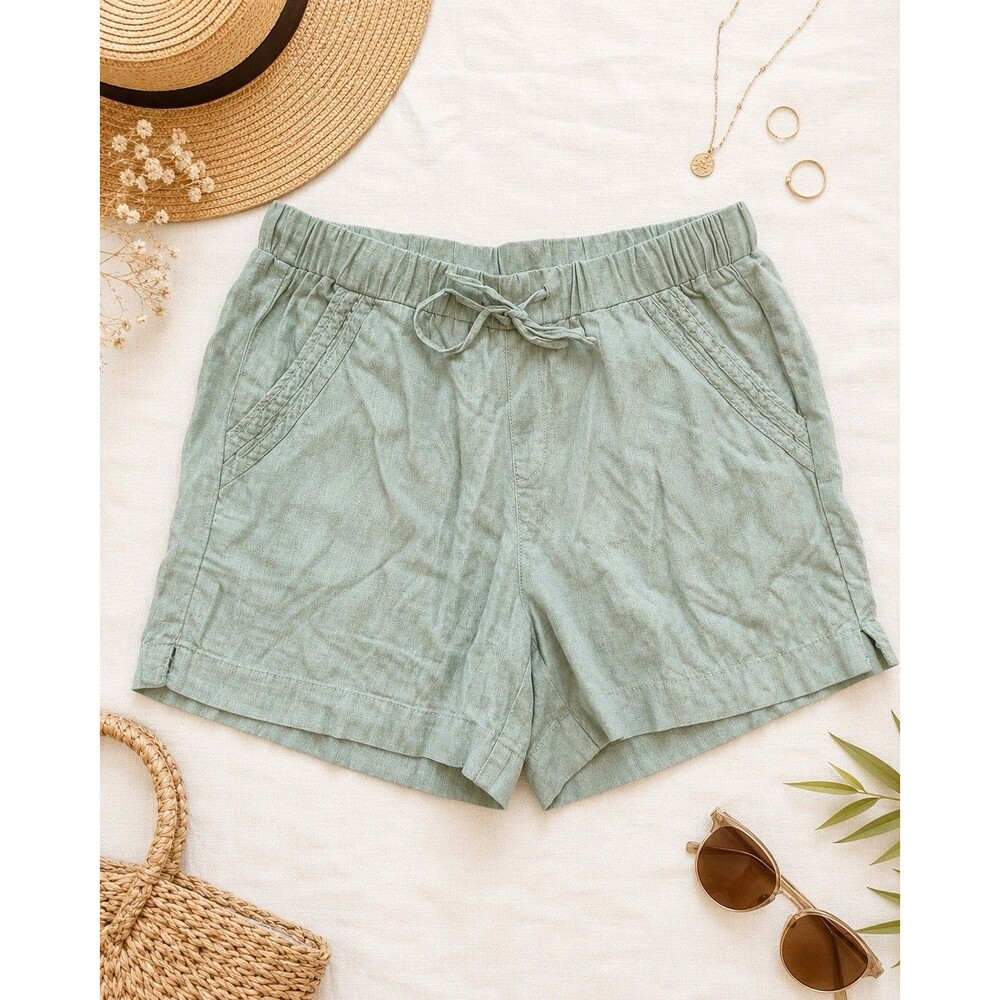 Briggs Womens Linen Blend Shorts M Sage Green Pull On Drawstring Pockets